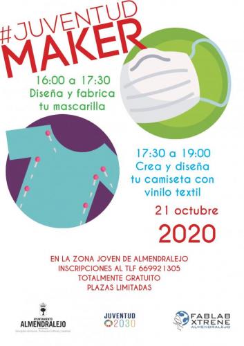 Abierto el plazo para los talleres de creación y diseño de mascarillas y camisetas dirigido a los jóvenes