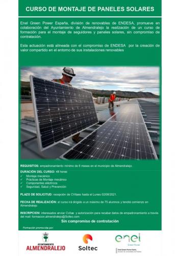 Abierto el plazo de solicitudes para un curso de formación para el montaje de seguidores y paneles solares